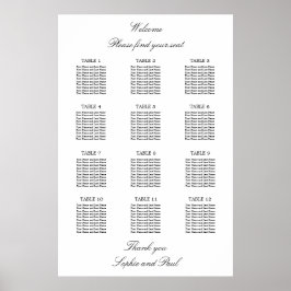 12 Bord Elegant Minimalistisk Placeringsplan Poster