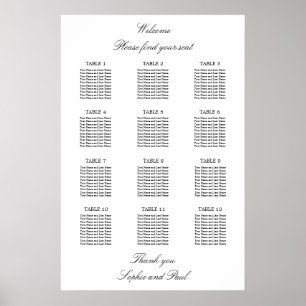 12 Bord Elegant Minimalistisk Placeringsplan Poster