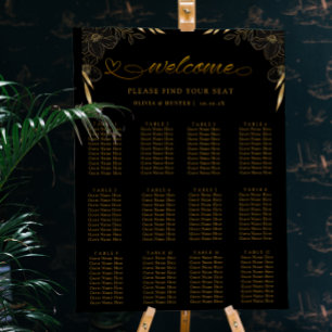 12 Bord Elegant, sätesbräda för svart Bröllop Poster