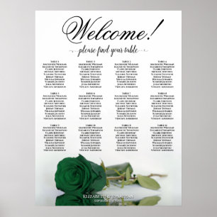 12 Bord Elegant Smaragdgrön Ros Placeringsplan Poster