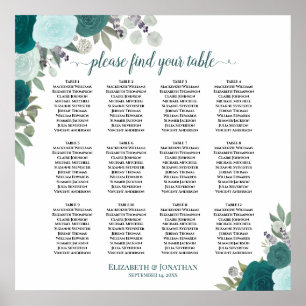 12 Bord Elegant Teal Ro Bröllop-sätesdiagram Poster