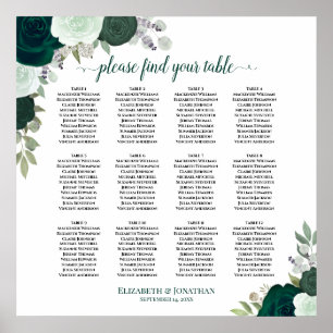 12 Bord Emerald Blommigt Boho Bröllop Sittdiagram Poster