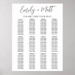 12 Bord enkelt Modern sittplatsplan för Bröllop Poster