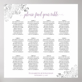 12 Bord Lacy Lavender White Bröllop Seating Chart Poster