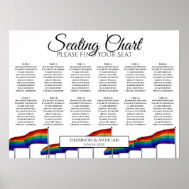 12 Bord Regnbåge Flaggor Gay Bröllop Sittdiagram Poster