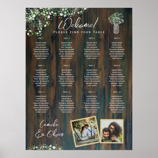 12 Bord Rustic Wood Gypsophila PHOTO SEATING Foam Poster (Framsidan)
