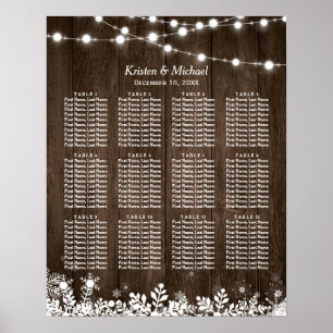12 Bord Rustic Wood Winter Wedding Seating Chart Poster