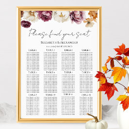 12 Bord-sätesdiagram för Burgundy-Blommigten Bröll Poster
