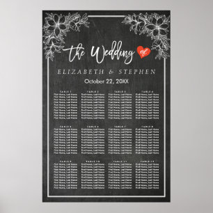12 Bord Sittplatsdiagram Blommigt Ram Poster