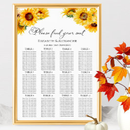 12 Bord Solrosblommor Sittplatsdiagram för blommor Poster