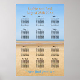 12 Bord Strand Bröllop Placeringsplan Poster