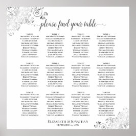 12 Bord Vita Bröllop-sätesschemat Silver Frills Poster