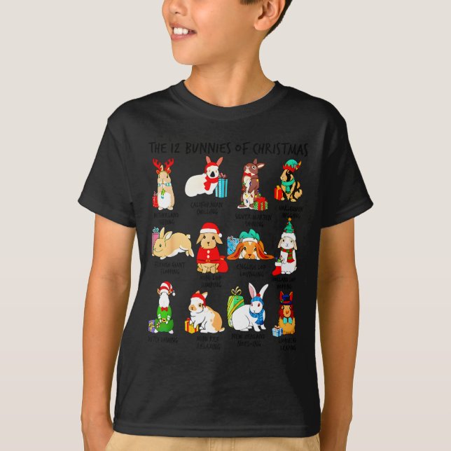 12 Bunny Of Christmas Bunny Rabbit Christmas Xmas  T Shirt (Framsida)