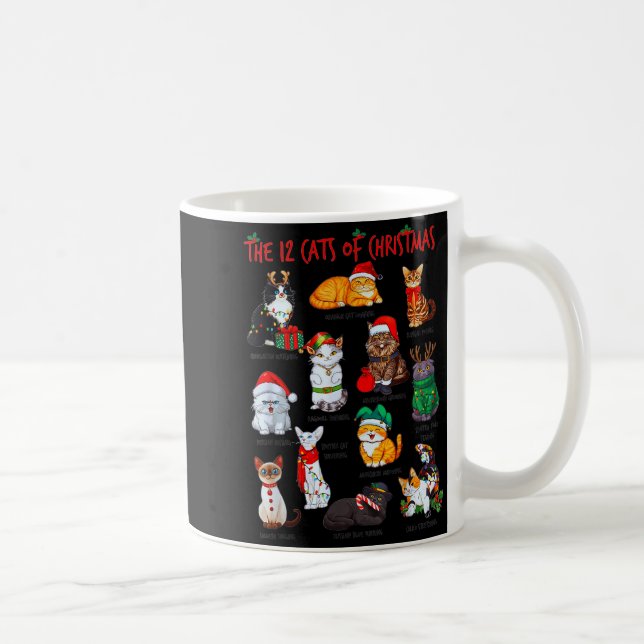12 Cats Of Christmas Funny Holiday Xmas Cat Lover  Kaffemugg (Höger)