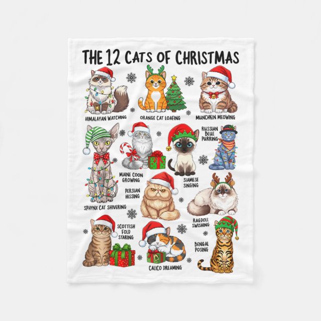 12 Cats Of Christmas Funny Xmas Cat Lover Holiday  Fleecefilt (Framsidan)