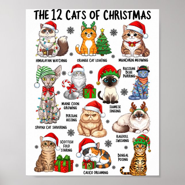 12 Cats Of Christmas Funny Xmas Cat Lover Holiday  Poster (Framsidan)