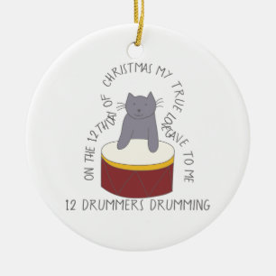 12 dagar av Catmas 12 handelsresandear som trummar Julgransprydnad Keramik