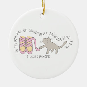 12 dagar av Catmas 9 damer som dansar kattfotoet Julgransprydnad Keramik