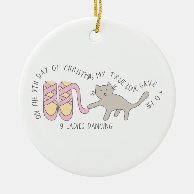 12 dagar av Catmas 9 damer som dansar kattfotoet Julgransprydnad Keramik (Framsidan)