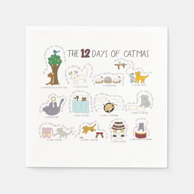12 dagar av Catmas Funny jul Party Pappersservett (Framsidan)