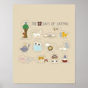 12 dagar av Catmas-funny Tecknad Katt jul Poster