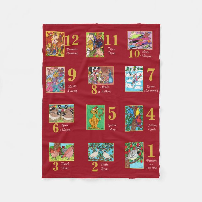 12 dagar av djur & typografi för jul gulliga fleecefilt (Framsidan)