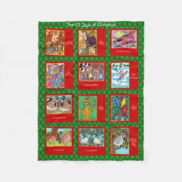 12 dagar av gulliga djur för jul fleecefilt