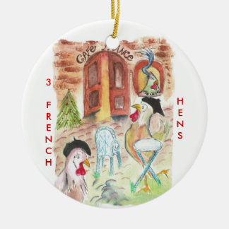 12 dagar av jul 3 franska hönor julgransprydnad keramik