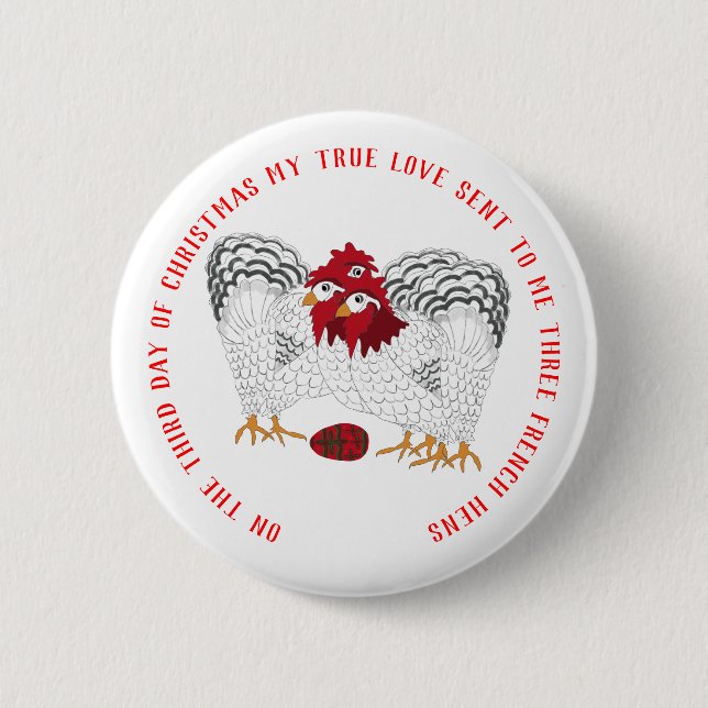 12 dagar av jul 3 franska hönor knapp (Framsida)