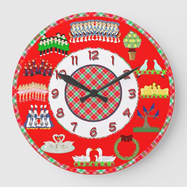 12 dagar av jul tar tid på rött och vit stor klocka (Framsida)