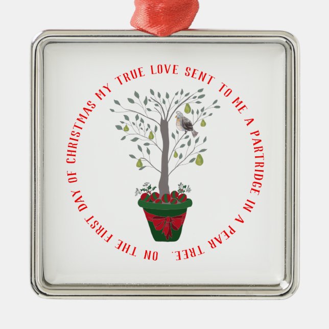 12 dagar av julrapphönan i ett Pearträd Julgransprydnad Metall (Framsidan)