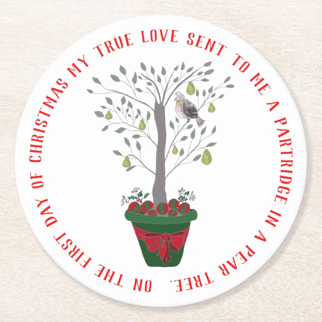 12 dagar av julrapphönan i ett Pearträd Underlägg Papper Rund (Framsidan)
