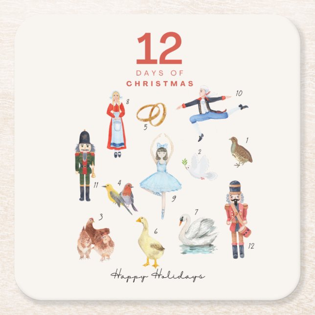 12 DAGAR CHRISTMAS UNDERLÄGG PAPPER KVADRAT (Framsidan)