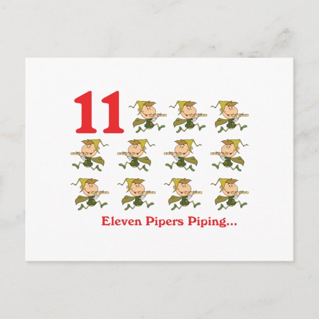 12 dagar elva pipare som spelar pipa vykort (Framsida)