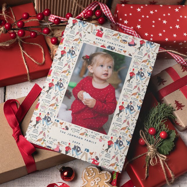 12 dagar gammalt traditionellt julfoto julkort (Traditional Twelve Days of Christmas Photo Greeting Card. )