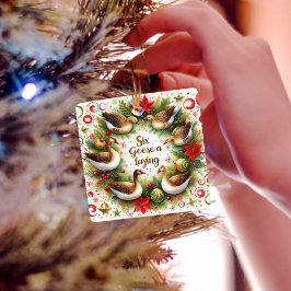 12 dagar jul sex gäss A Läggning Julgransprydnad Keramik
