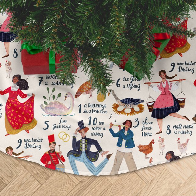 12 dagar julafton Traditional Classic Julgransmatta Borstad Polyester (12 days of Christmas Tree Skirt Ecru)
