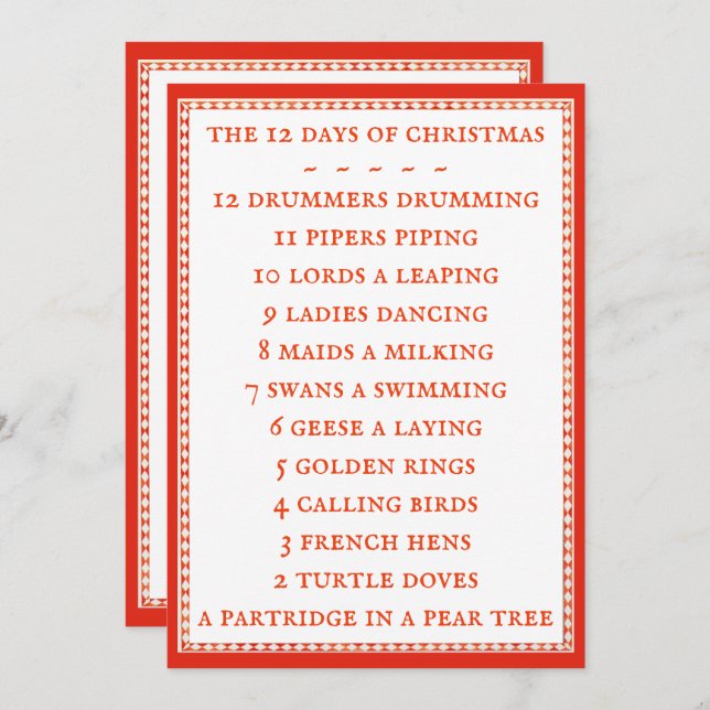 12 DAGAR LYRICS 5x7-platta kort II (Fram/baksida)