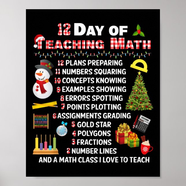 12 dagar med att undervisa Math Jul Math Teacher X Poster (Framsidan)