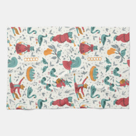 12 dagar med julklapp av djuret Blue Kökshandduk