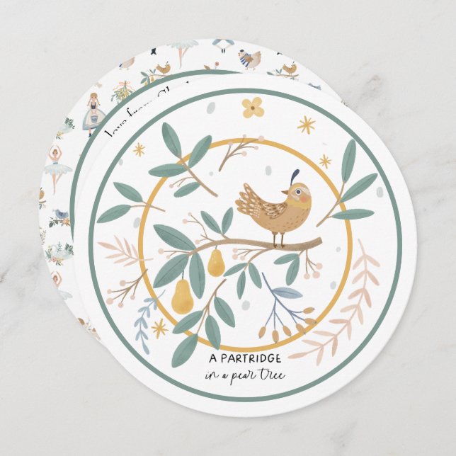 12 dagar med julparklapp i Pear Träd Julkort (Fram/baksida)