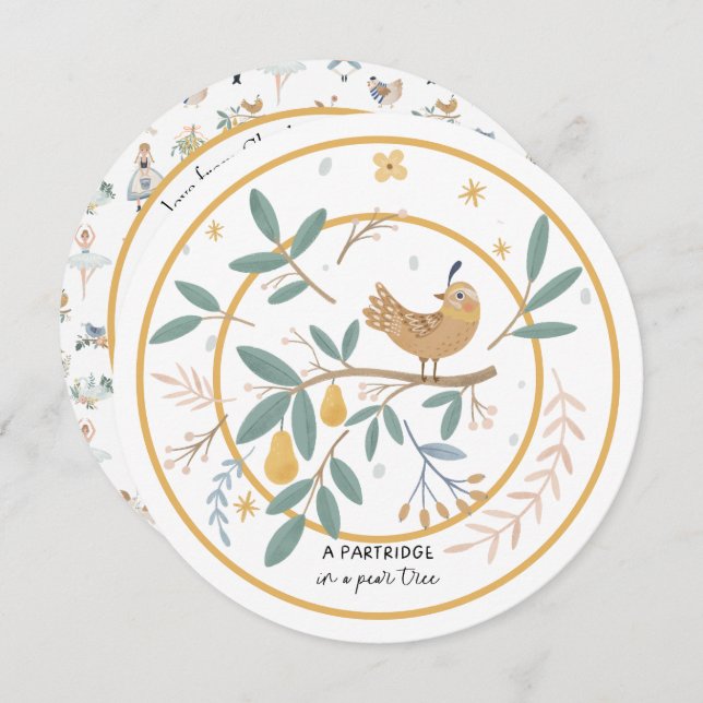 12 dagar med julparklapp i Pear Träd Julkort (Fram/baksida)