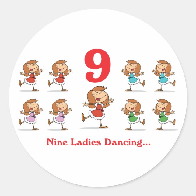 12 dagar nio damer dansar runt klistermärke (Framsida)