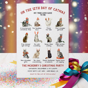 12 Dagen för Catmas Helgdag Kat jul Party Invit Inbjudningar