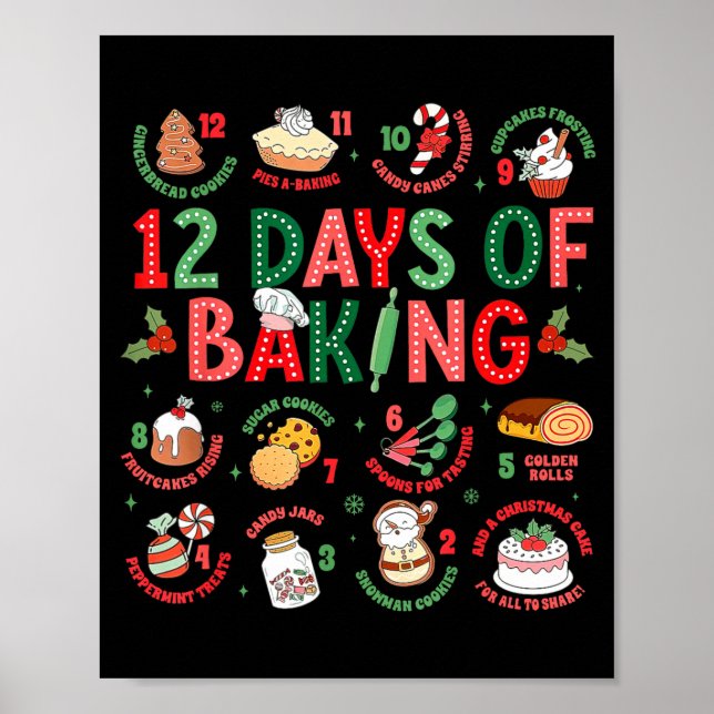 12 Days Of Baking Baker Christmas Cook Chef Baking Poster (Framsidan)
