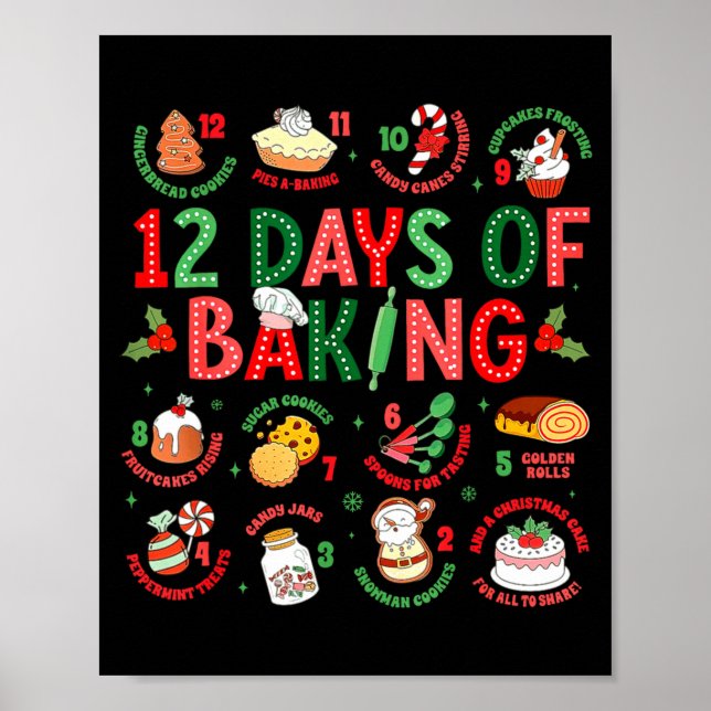 12 Days Of Baking Baker Christmas Cook Chef Baking Poster (Framsidan)