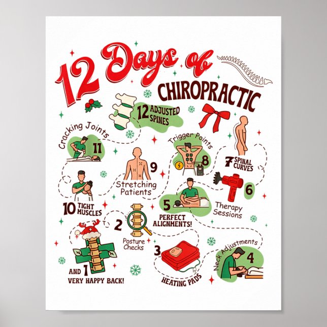 12 Days Of Chiropractic Christmas Chiropractor  Poster (Framsidan)