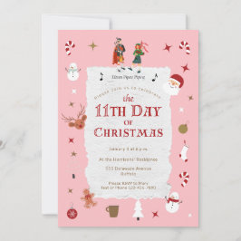 12 Days of Christmas Cute Retro Midcentury Pink Inbjudningar