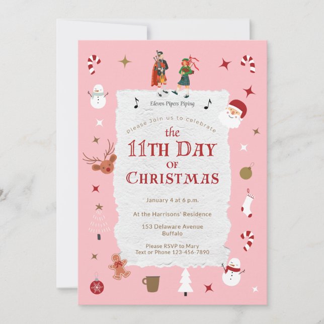 12 Days of Christmas Cute Retro Midcentury Pink Inbjudningar (Framsida)