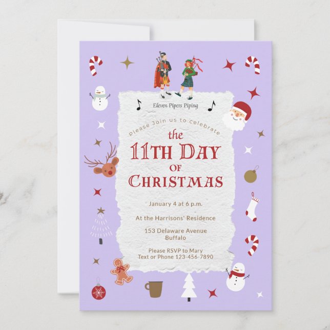 12 Days of Christmas Cute Retro Pastel Purple Inbjudningar (Framsida)